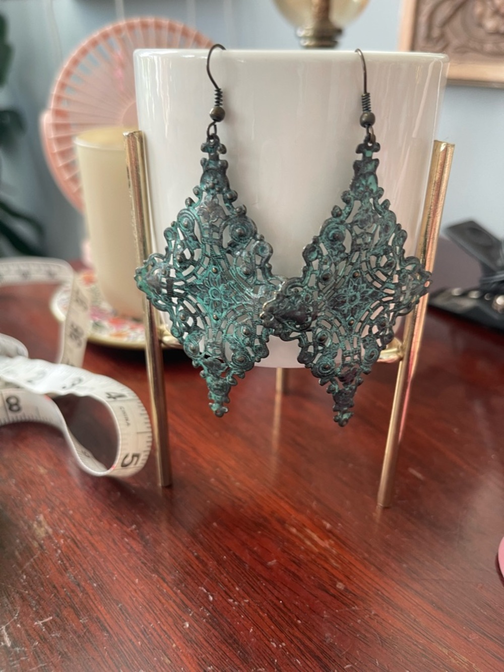 2️⃣ Pair Patina Filigree Metal Lightweight Earrings - Picture 3 of 7